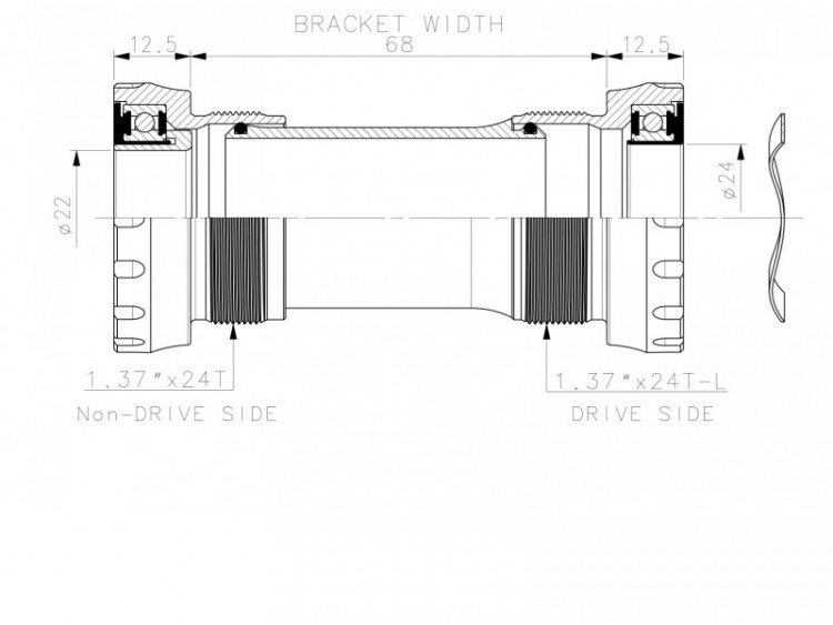 BLACK PEAK BOTTOM BRACKET BSA SRAM GXP 22/24mm AXLE